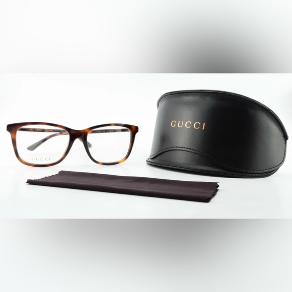 GUCCI GG1050O 005 Square Havana Shiny Demo Lens 55 mm Men's Eyeglasses - Picture 1 of 2